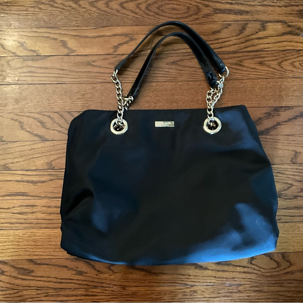 Kate Spade Black w/gold chain straps Tote Bag like new